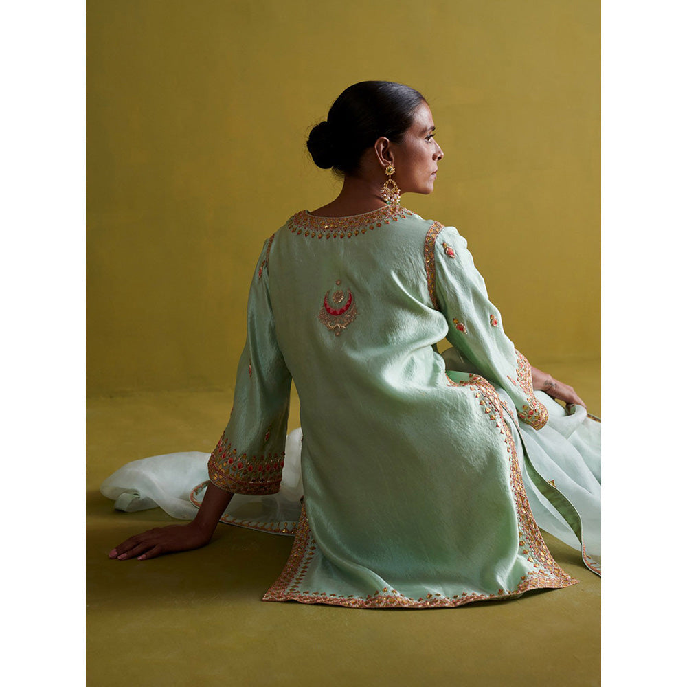 Aarti Sethia Studio Light Sage Green Palazzo with Kurta and Dupatta (Set of 3)