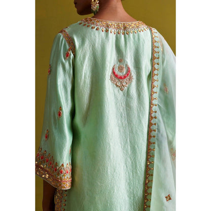 Aarti Sethia Studio Light Sage Green Palazzo with Kurta and Dupatta (Set of 3)