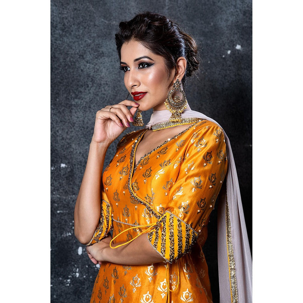 Aaryaa By Kashveen Kohli Yellow Embroidered Short Kurta with Sharara and Dupatta (Set of 3)