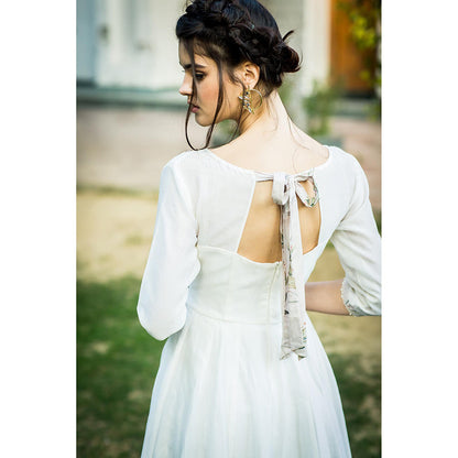 Aaryaa By Kashveen Kohli Off White Chanderi Anarkali with Palazzo and Dupatta (Set of 3)