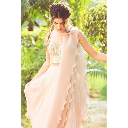 Aaryaa By Kashveen Kohli Baby Pink Organza Lehenga with Blouse and Dupatta (Set of 3)