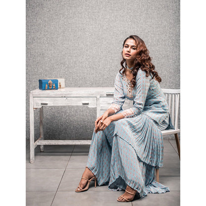 Aaryaa By Kashveen Kohli Blue Printed Sharara with Kurta and Dupatta (Set of 3)