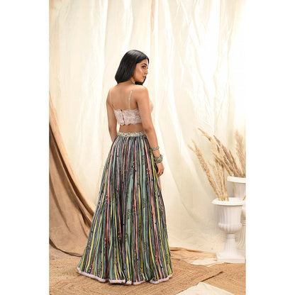 Aaryaa By Kashveen Kohli Multi-Colour Lace Bustier With Cape And Lehenga