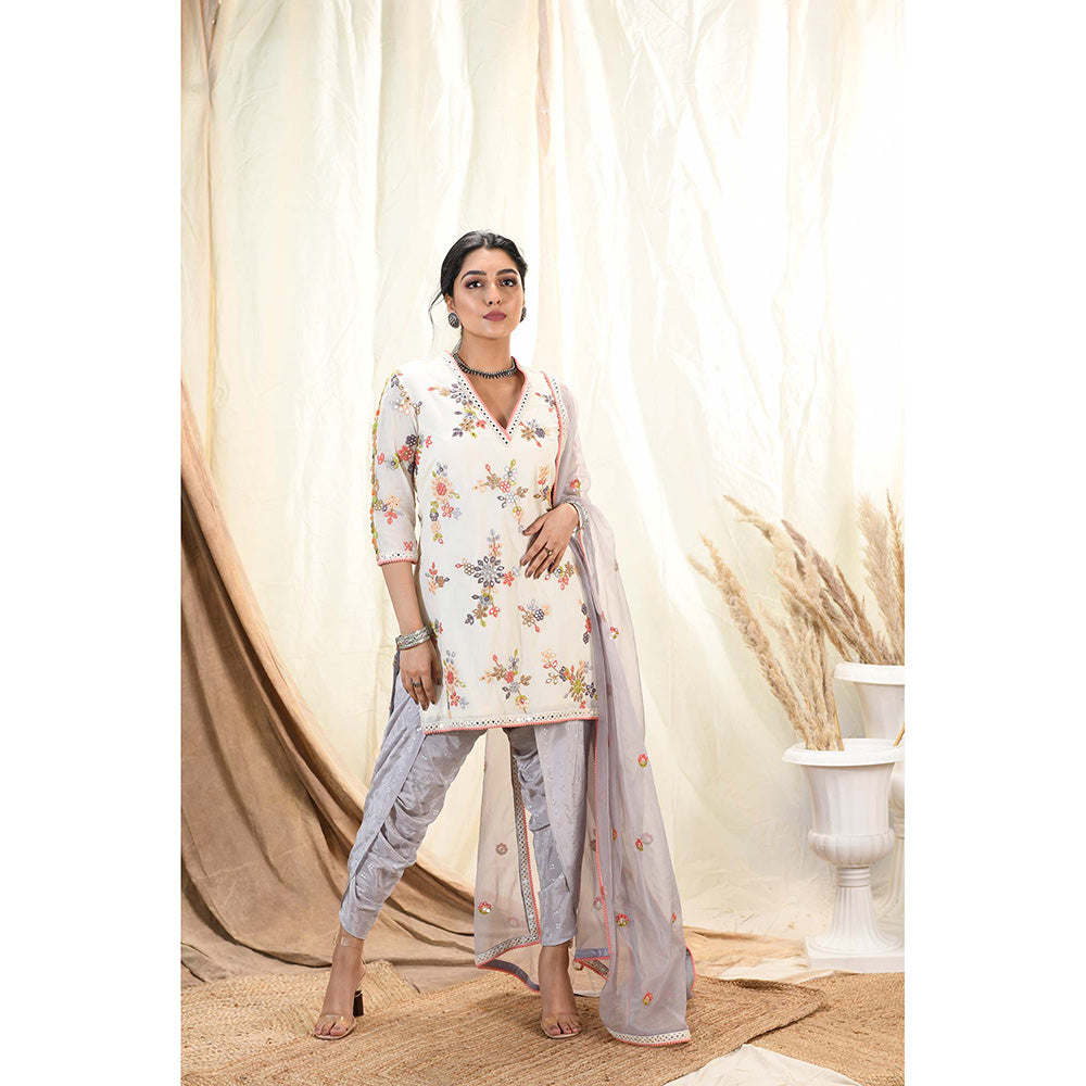 Aaryaa By Kashveen Kohli Off White Mirror Kurti With Dhoti And Dupatta