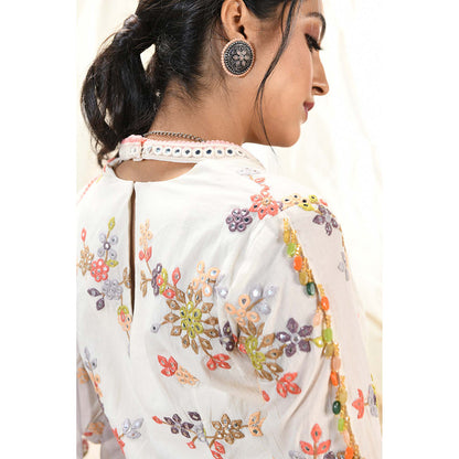 Aaryaa By Kashveen Kohli Off White Mirror Kurti With Dhoti And Dupatta