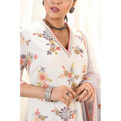 Aaryaa By Kashveen Kohli Off White Mirror Kurti With Dhoti And Dupatta