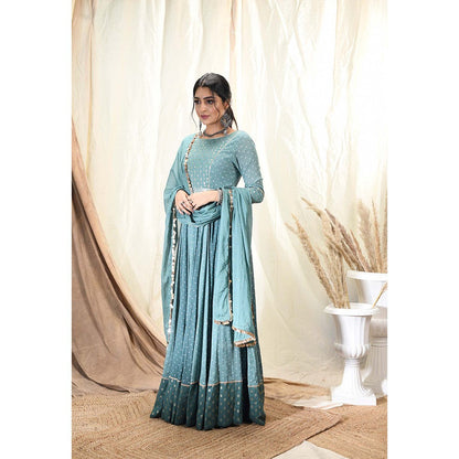 Aaryaa By Kashveen Kohli Green Polka Dot & Leaf Printed Anarkali With Dupatta