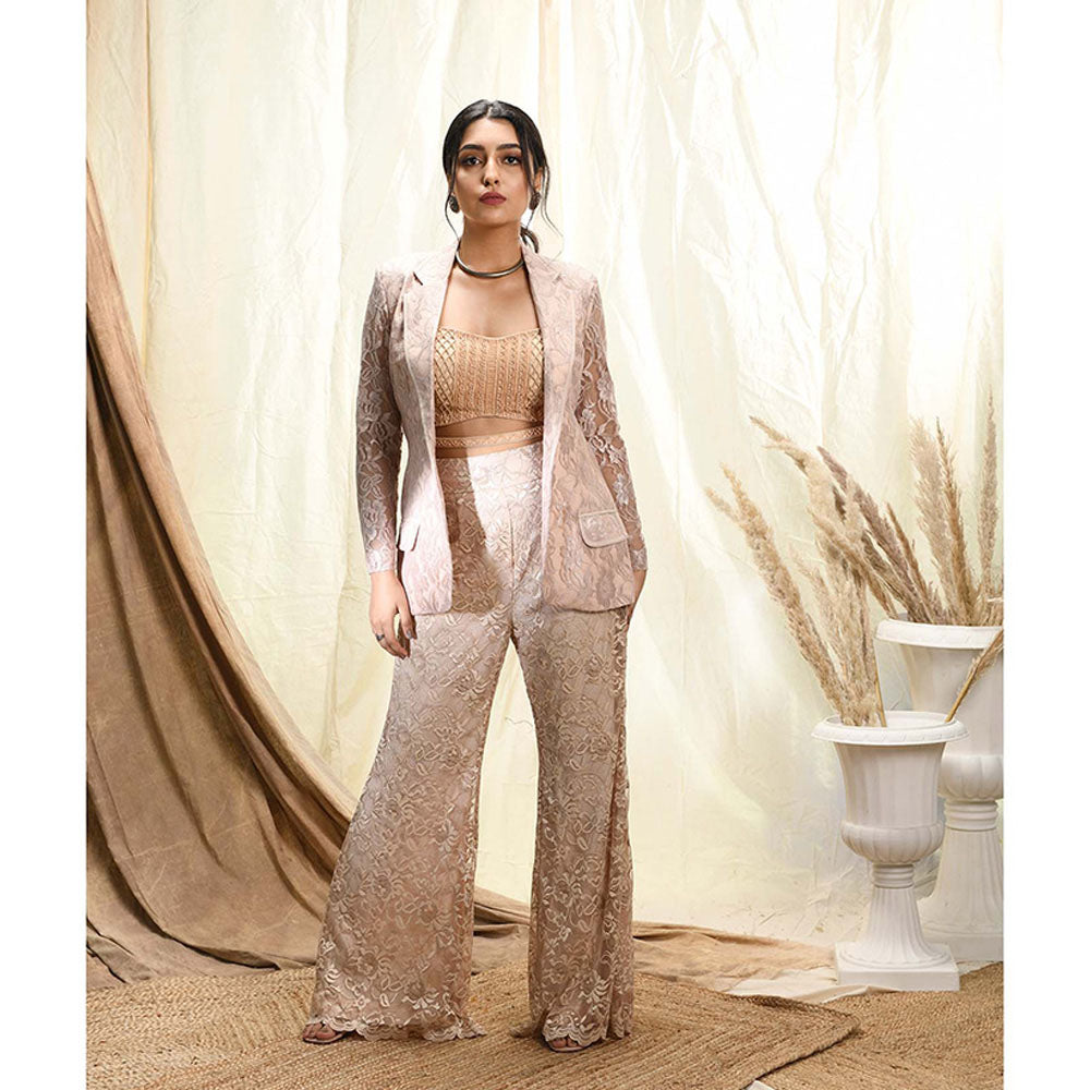 Aaryaa By Kashveen Kohli Nude Lace Pants