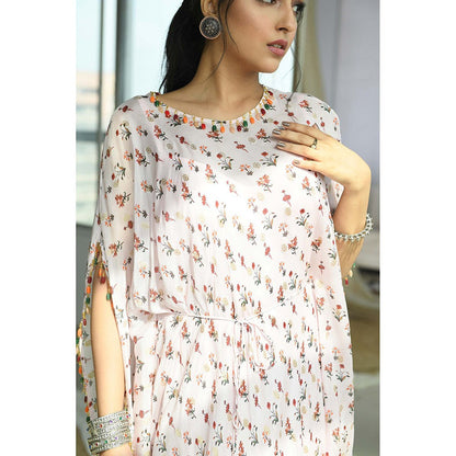 Aaryaa By Kashveen Kohli Baby Pink Floral Print & Brocade Kaftan Dress With Slip