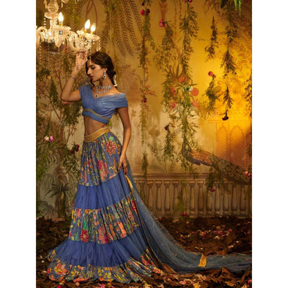 Aayushi Maniar Gulmohar Lehenga with Blouse and Dupatta Blue (Set of 3)