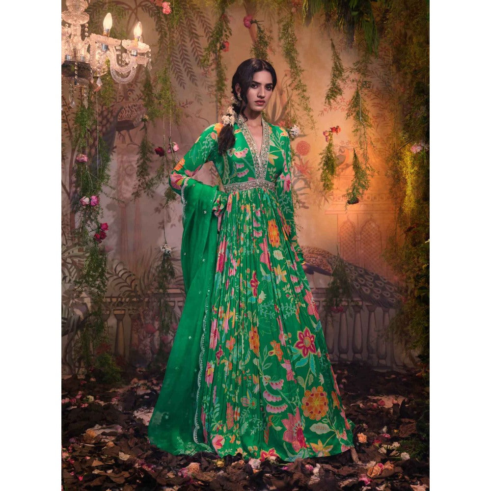 Aayushi Maniar Tulsi Anarkali Kurta with Dupatta Green (Set of 2)