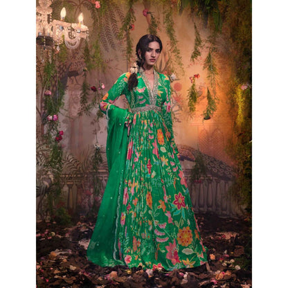Aayushi Maniar Tulsi Anarkali Kurta with Dupatta Green (Set of 2)