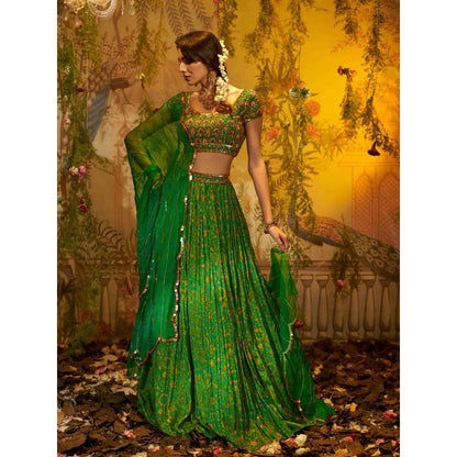 Aayushi Maniar Neem Lehenga with Blouse and Dupatta Green (Set of 3)
