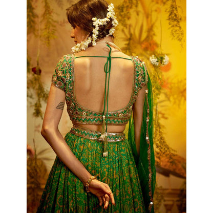 Aayushi Maniar Neem Lehenga with Blouse and Dupatta Green (Set of 3)