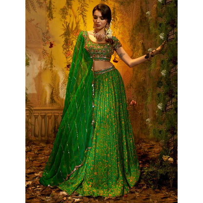 Aayushi Maniar Neem Lehenga with Blouse and Dupatta Green (Set of 3)