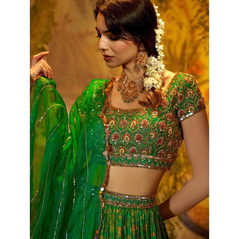 Aayushi Maniar Neem Lehenga with Blouse and Dupatta Green (Set of 3)