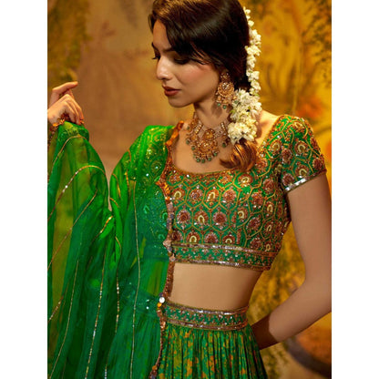 Aayushi Maniar Neem Lehenga with Blouse and Dupatta Green (Set of 3)