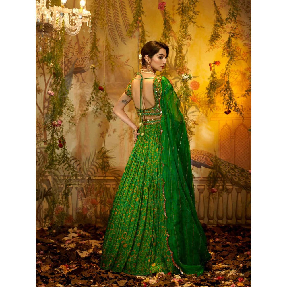 Aayushi Maniar Neem Lehenga with Blouse and Dupatta Green (Set of 3)