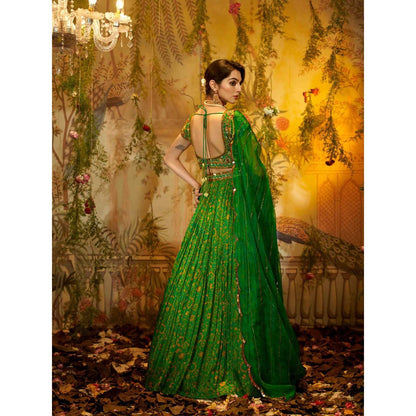 Aayushi Maniar Neem Lehenga with Blouse and Dupatta Green (Set of 3)