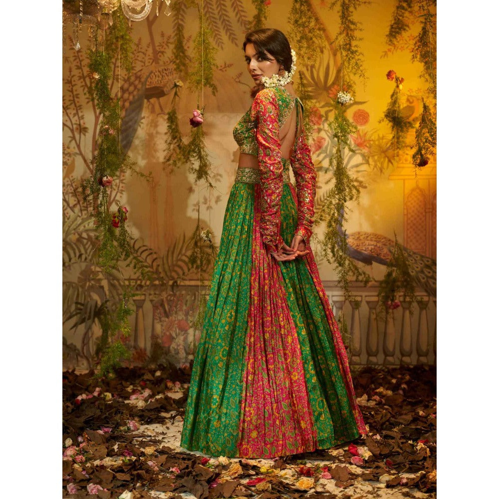 Aayushi Maniar Raat Rani Lehenga and Blouse with Dupatta Green (Set of 3)