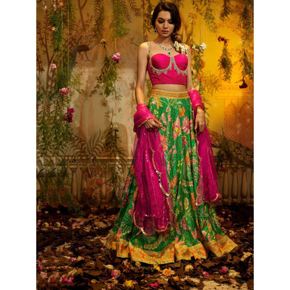 Aayushi Maniar Gulabo Lehenga with blouse and Dupatta Green (Set of 3)