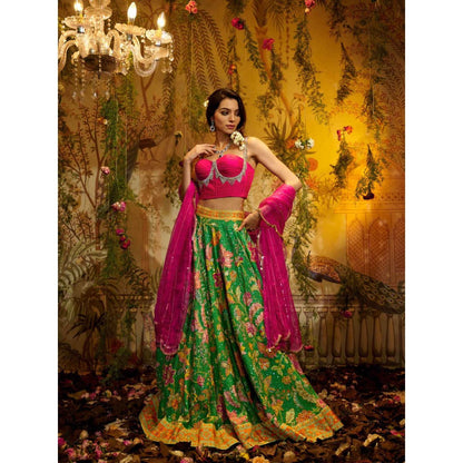 Aayushi Maniar Gulabo Lehenga with blouse and Dupatta Green (Set of 3)
