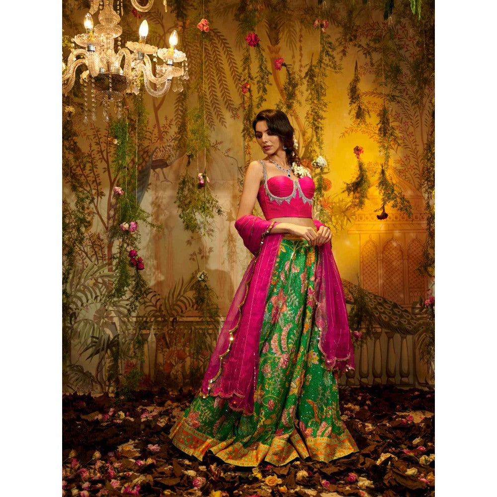 Aayushi Maniar Gulabo Lehenga with blouse and Dupatta Green (Set of 3)