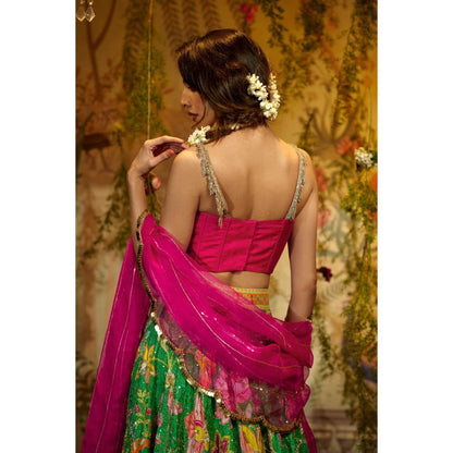 Aayushi Maniar Gulabo Lehenga with blouse and Dupatta Green (Set of 3)