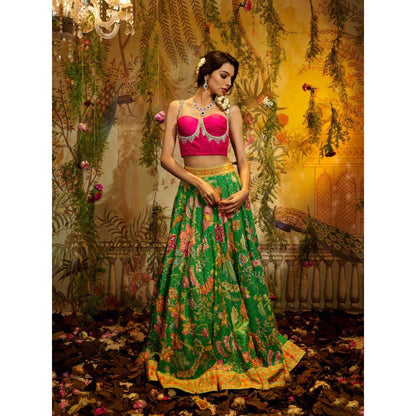Aayushi Maniar Gulabo Lehenga with blouse and Dupatta Green (Set of 3)