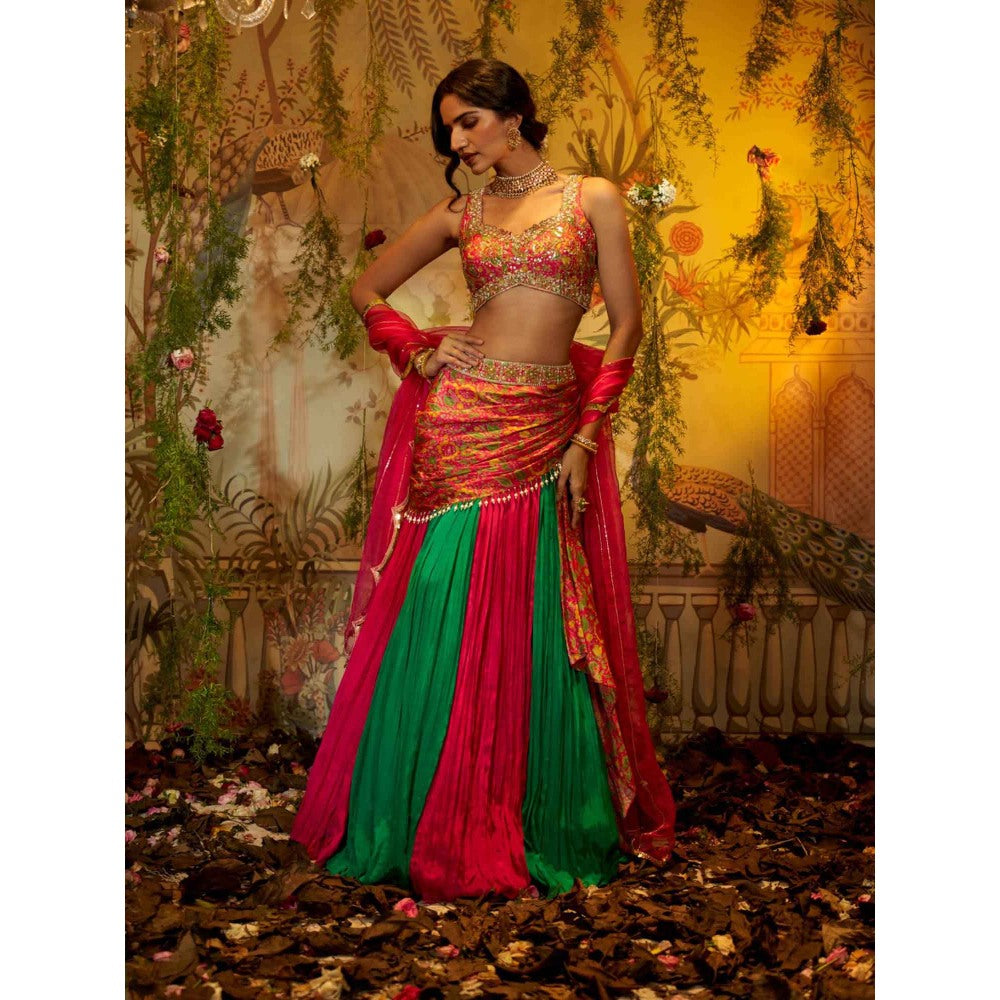 Aayushi Maniar Draupadi Lehenga with Blouse and Dupatta Pink (Set of 3)