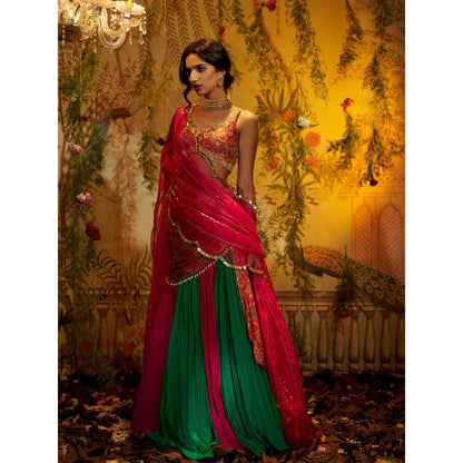 Aayushi Maniar Draupadi Lehenga with Blouse and Dupatta Pink (Set of 3)