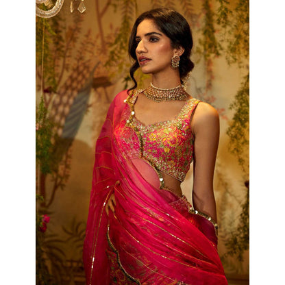 Aayushi Maniar Draupadi Lehenga with Blouse and Dupatta Pink (Set of 3)