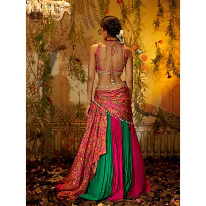 Aayushi Maniar Draupadi Lehenga with Blouse and Dupatta Pink (Set of 3)