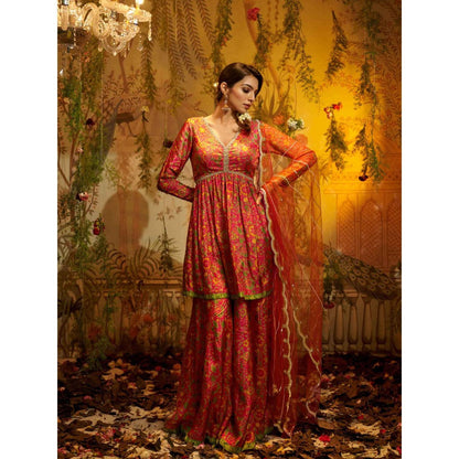 Aayushi Maniar Saavni Gharara with Blouse and Dupatta Pink (Set of 3)