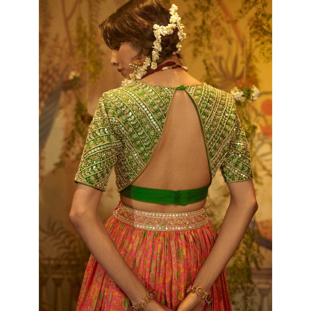 Aayushi Maniar Gull-Mehendi Lehenga with Blouse and Dupatta Green (Set of 3)