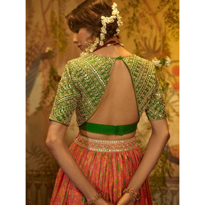 Aayushi Maniar Gull-Mehendi Lehenga with Blouse and Dupatta Green (Set of 3)