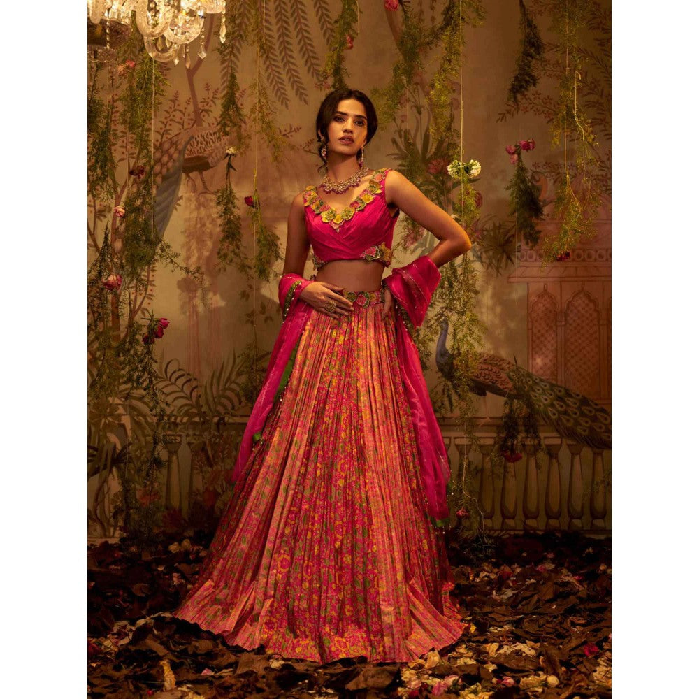 Aayushi Maniar Rukhmani Lehenga with Blouse and Dupatta Pink (Set of 3)