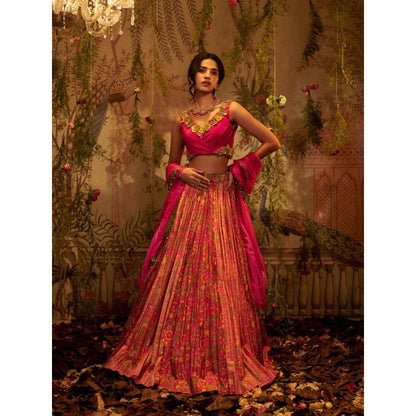 Aayushi Maniar Rukhmani Lehenga with Blouse and Dupatta Pink (Set of 3)