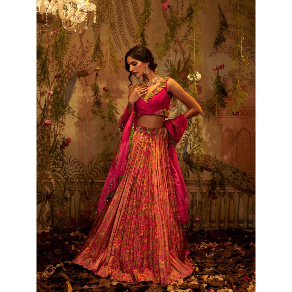 Aayushi Maniar Rukhmani Lehenga with Blouse and Dupatta Pink (Set of 3)