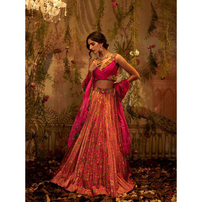 Aayushi Maniar Rukhmani Lehenga with Blouse and Dupatta Pink (Set of 3)