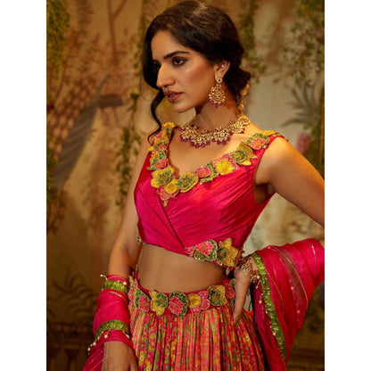Aayushi Maniar Rukhmani Lehenga with Blouse and Dupatta Pink (Set of 3)