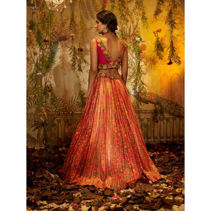 Aayushi Maniar Rukhmani Lehenga with Blouse and Dupatta Pink (Set of 3)