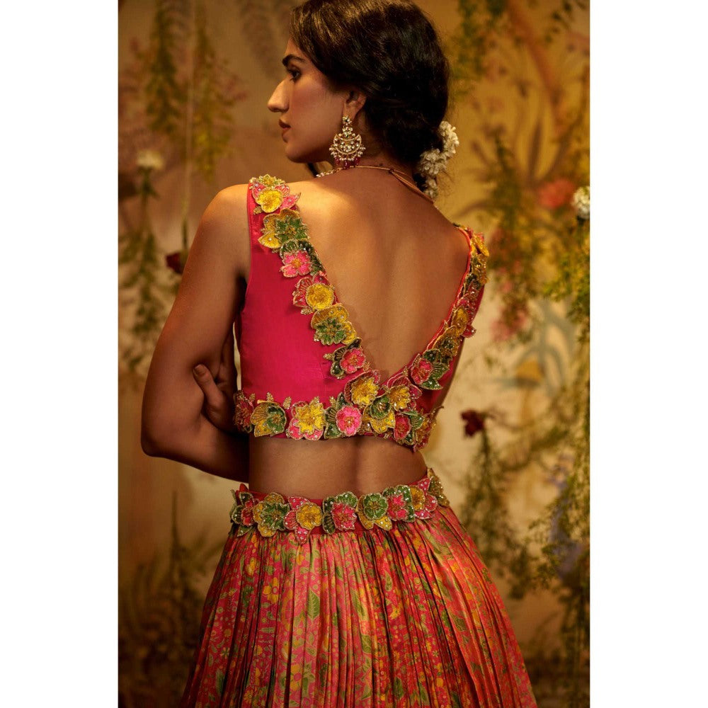 Aayushi Maniar Rukhmani Lehenga with Blouse and Dupatta Pink (Set of 3)