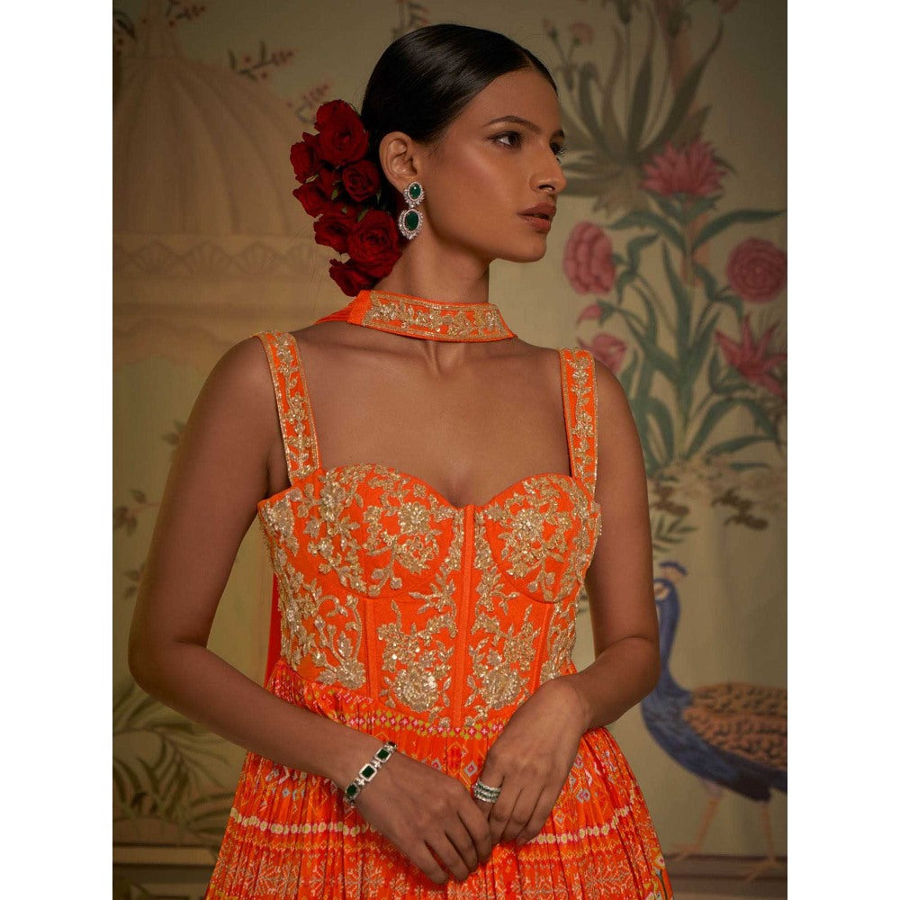Aayushi Maniar Tangerine Corset Anarkali Kurta with Dupatta Orange (Set of 2)