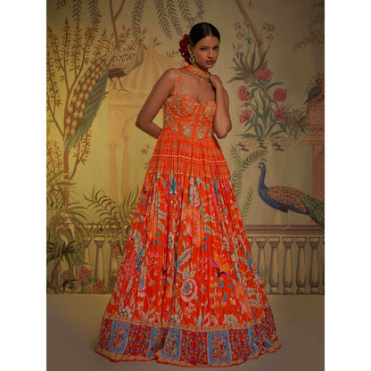 Aayushi Maniar Tangerine Corset Anarkali Kurta with Dupatta Orange (Set of 2)