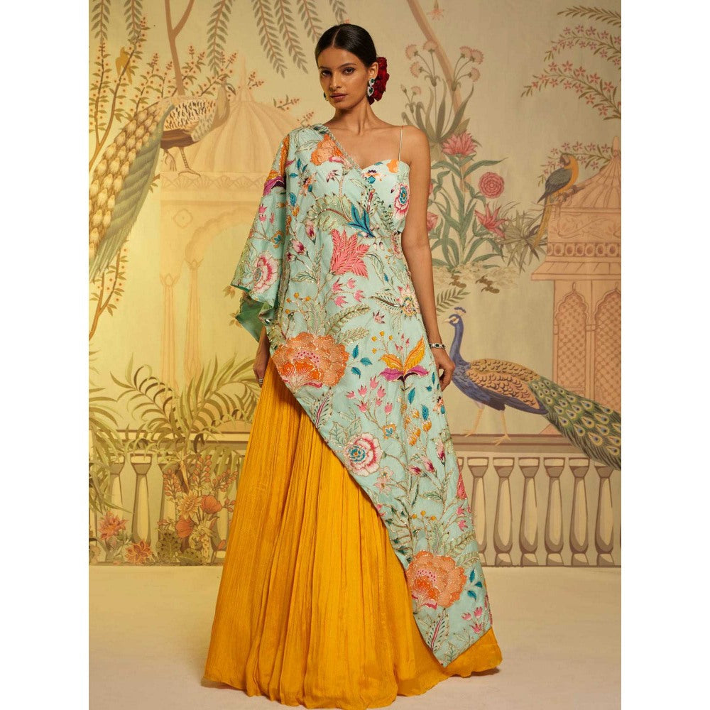 Aayushi Maniar Aqua Lehenga with Blouse and Dupatta Blue (Set of 3)