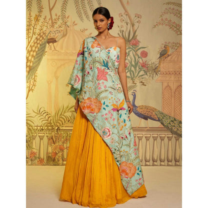 Aayushi Maniar Aqua Lehenga with Blouse and Dupatta Blue (Set of 3)