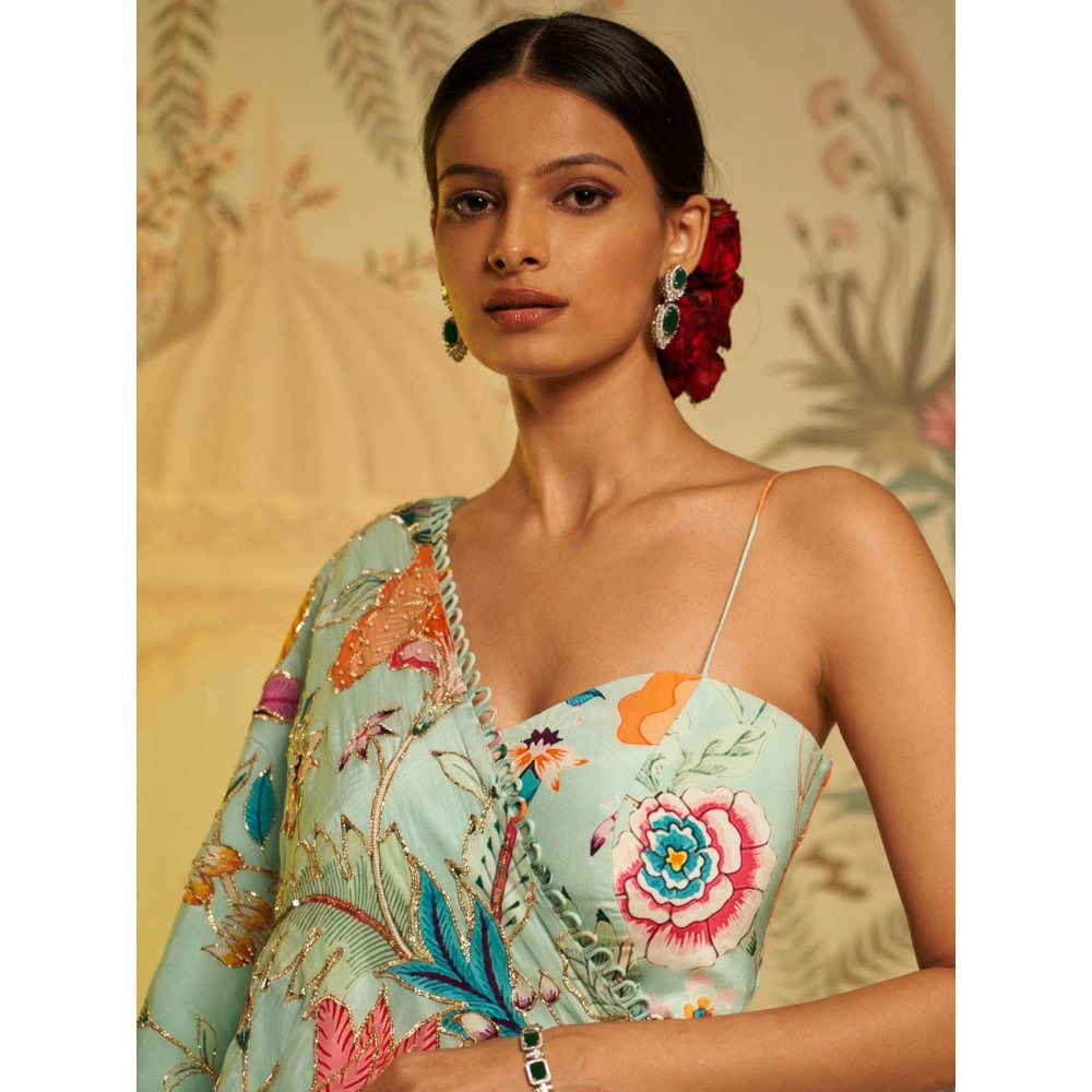 Aayushi Maniar Aqua Lehenga with Blouse and Dupatta Blue (Set of 3)