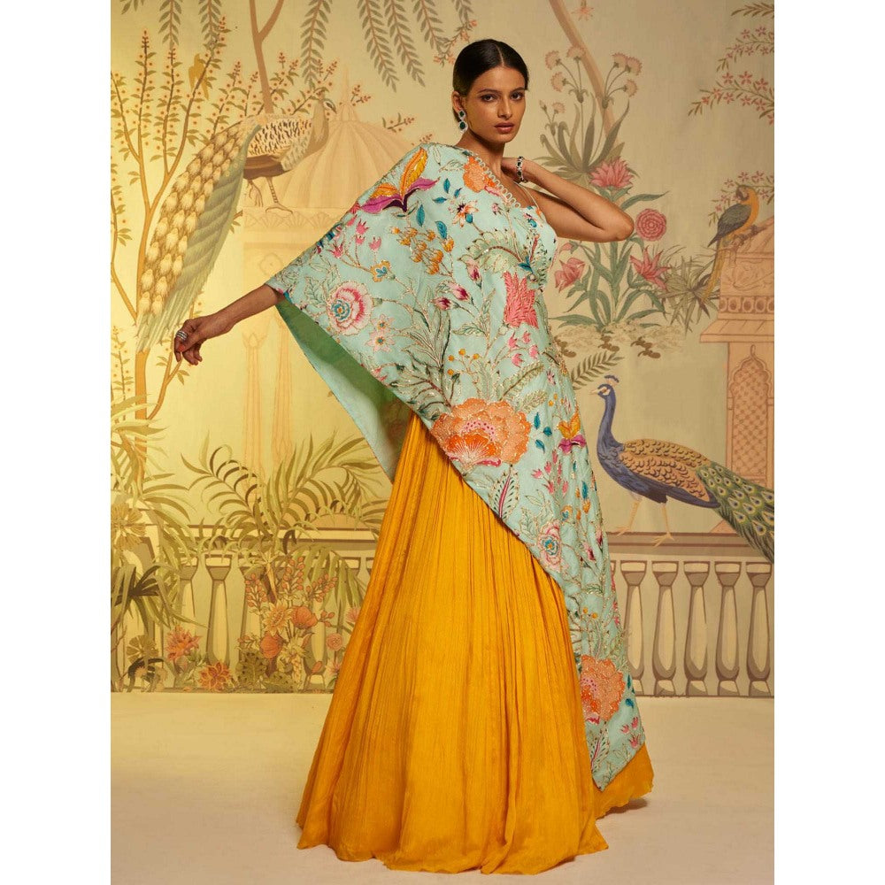 Aayushi Maniar Aqua Lehenga with Blouse and Dupatta Blue (Set of 3)