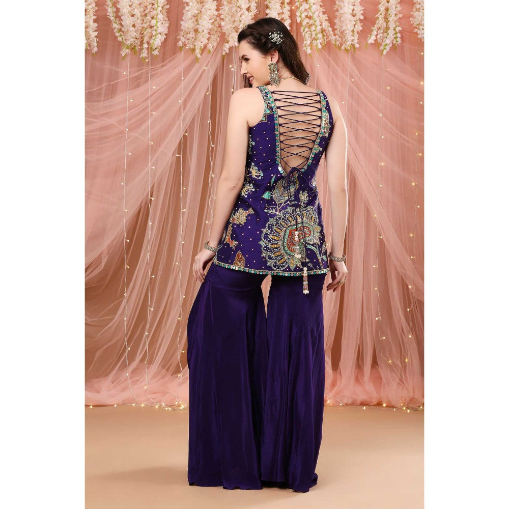 Aayushi Maniar Gharara with Tunic and Dupatta Blue (Set of 3)